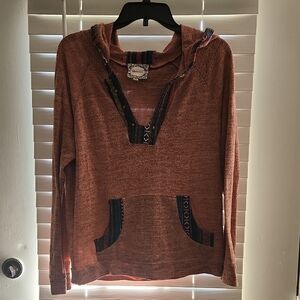 Cozy V-Neck Sweater with Patterned Trim